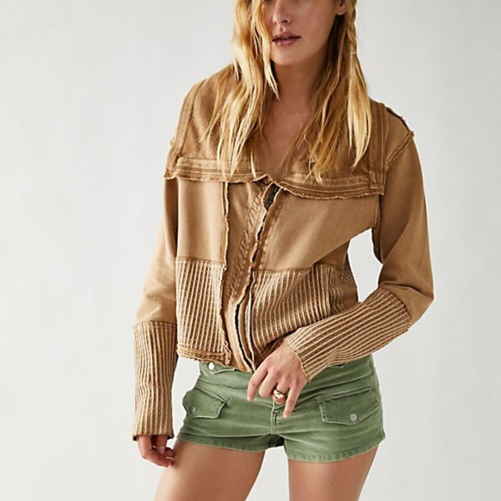 FREE PEOPLE We The Free Collared Jacket in Brown / Taupe
